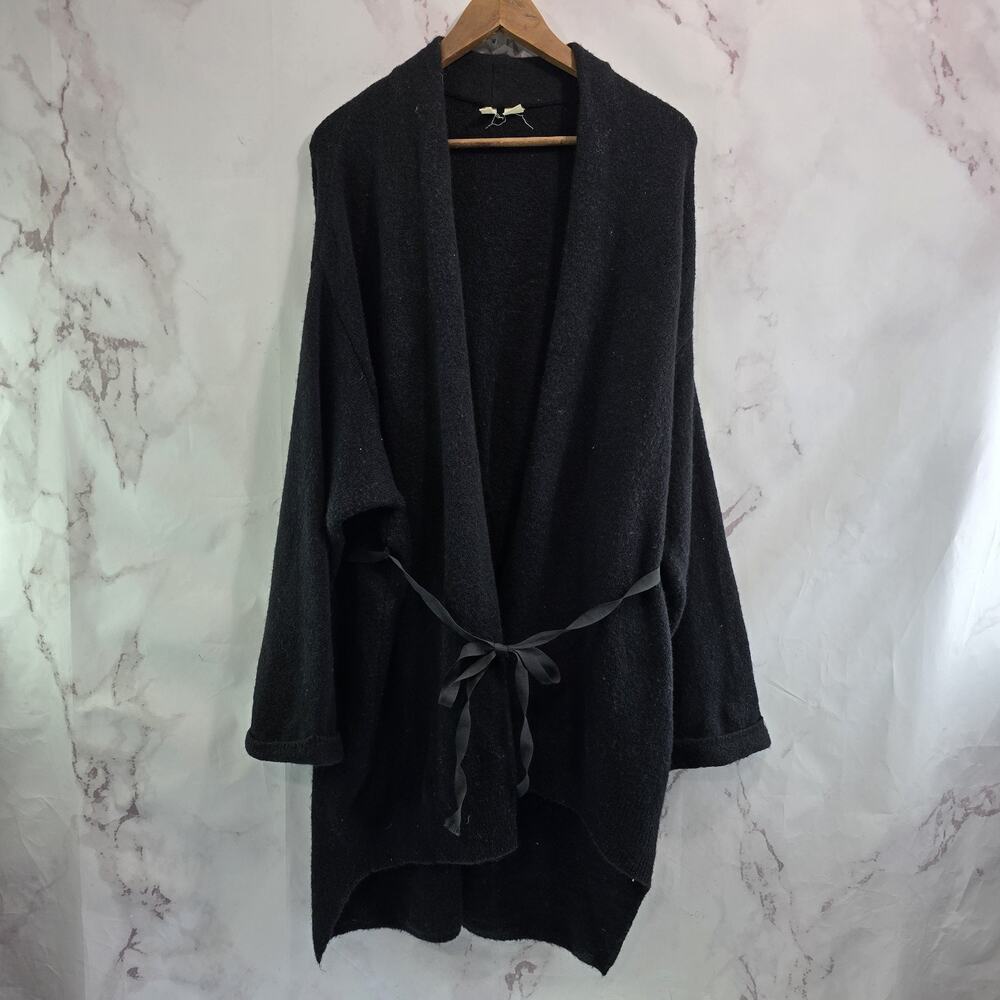 Anthropologie Sweater Womens Large Black Wool Cardigan Vallon Cuffed Ribbon Long